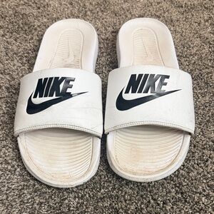 Nike White and Black Slide Sandals